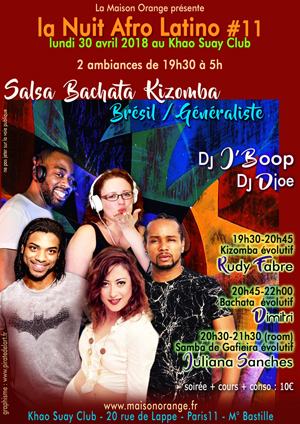 flyer Nuit Afro Latino #11, soirée latino de la Maison Orange du 30 avril 2018